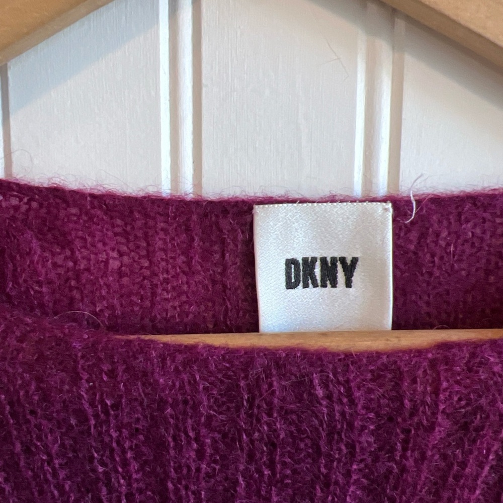 DKNY‎ Women's Rich Purple Crew Neck Sweater small sheer cuff sleeve - Picture 4 of 8